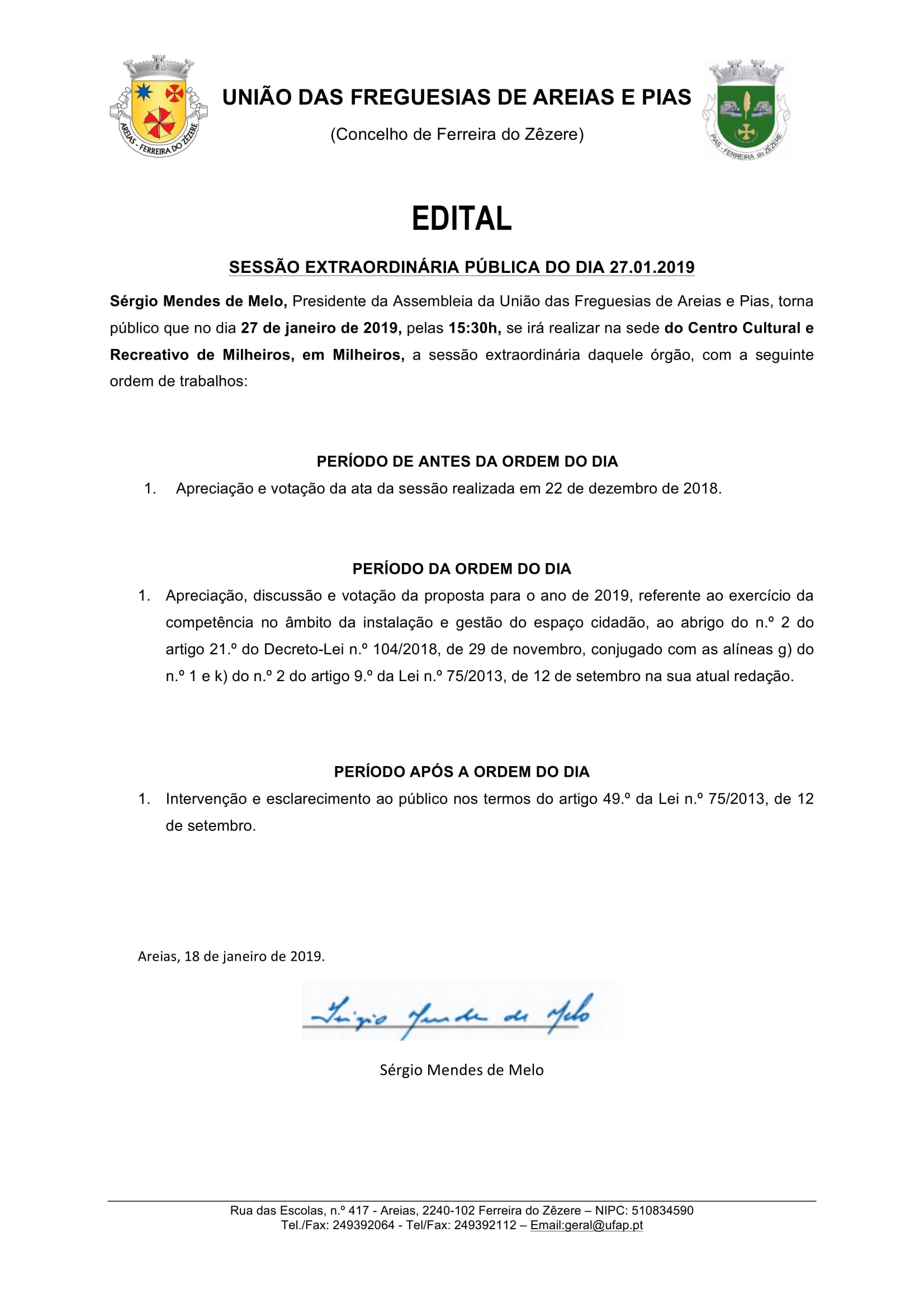 assembleia extraordinaria 27.01.2019